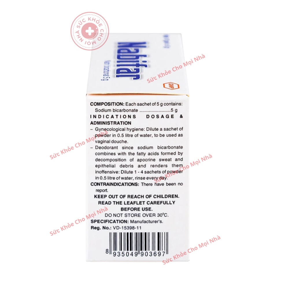 Nabifa. Bột vệ sinh phụ nữ tăng kiềm an toàn khử mùi hôi hiệu quả hộp 10 gói x 5g suckhoechomoinha