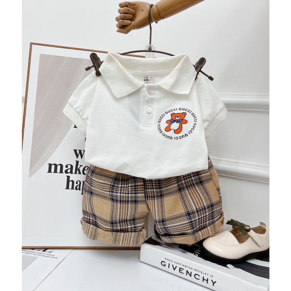 Đồng phục học sinh, cặp bộ bé trai bé gái áo polo trắng phối kẻ BBR xịn xò size 10-24kg
