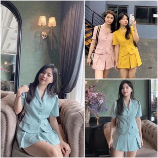 Bán sỉ Set áo vest ngắn tay + chân váy có quần bên trong