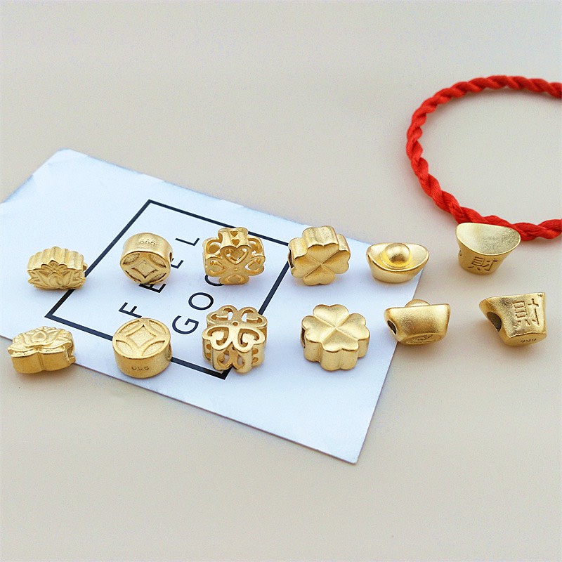 (MVĐ) Charm Búp Sen, Cỏ Bốn Lá, Thỏi Vàng - phụ kiện xâu vòng tay nam nữ, charm phối vòng tay phong thuỷ handmade tự làm