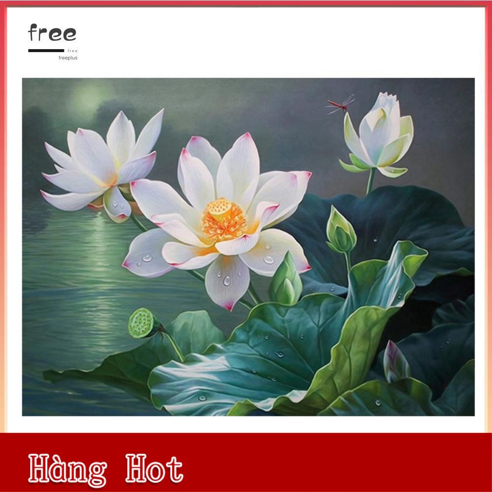 (Giảm Mạnh) Tranh Thêu Chữ Thập Họa Tiết Hoa Sen Chân Thực Bắt Mắt Tự Làm 11ct 50x40cm