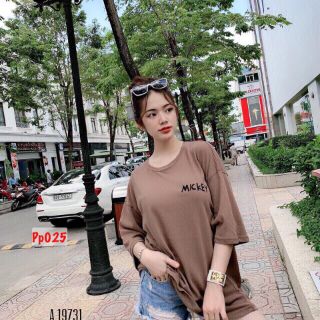 Áo thun tay lỡ mickey form rộng