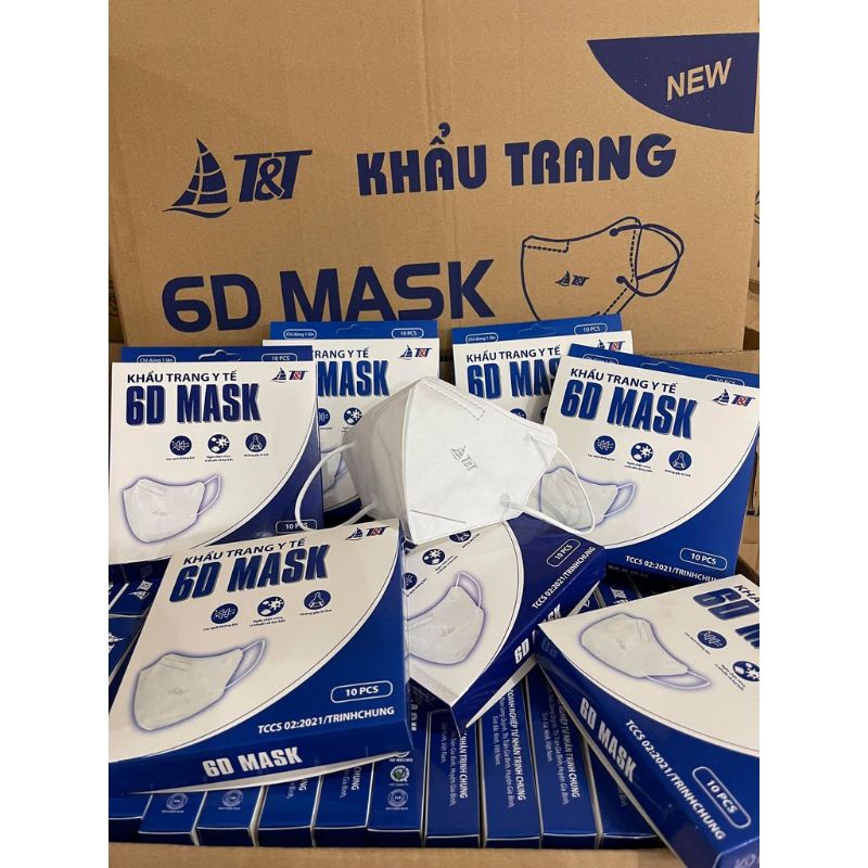 Hộp 10 chiếc khẩu trang y tế 6D mask T&T Đeo cực êm và kín