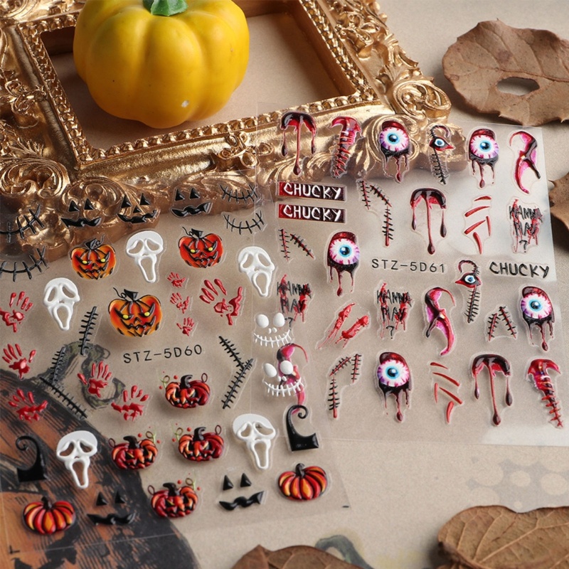 Set 3 Miếng Dán Móng Nghệ Thuật Chủ Đề Halloween Độc Đáo