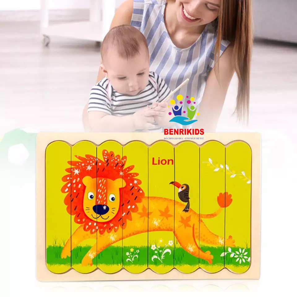 Bộ Domino Đồ Chơi Ghép Hình  Que Kem Xếp Hình 2 Trong 1 Bằng Gỗ [Mỗi Tranh Xếp  2 Hình]