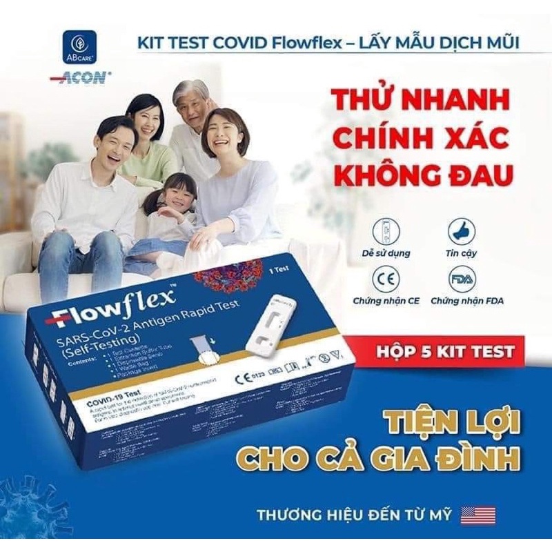 Que test nhanh Covid-19 Flowflex Antigen Rapid, Kit test nhanh kháng khuyên tại nhà Chính Hãng Công Nghệ Mỹ