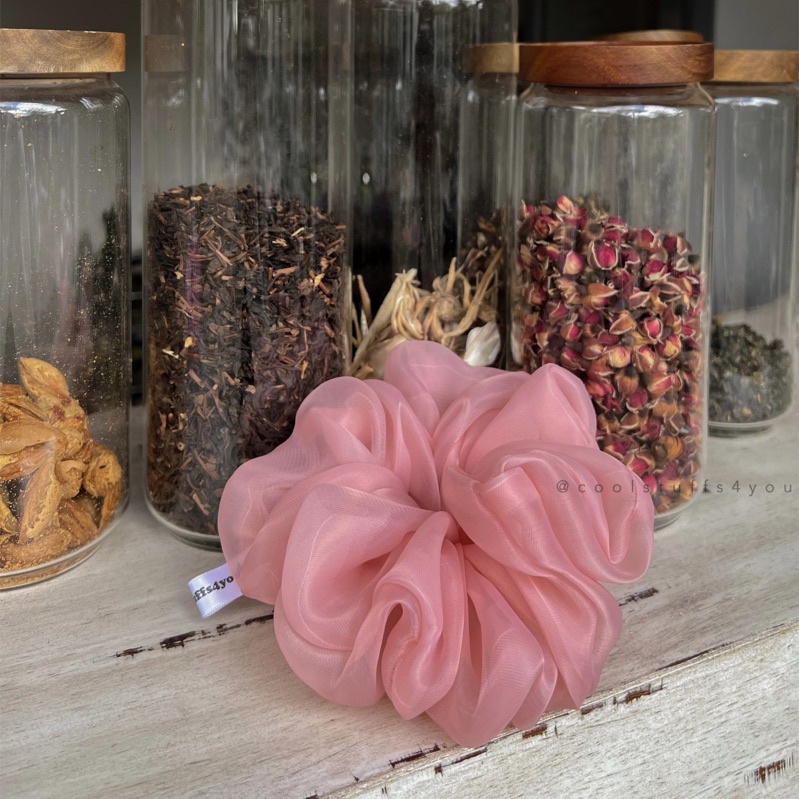 Buộc Tóc Scrunchies Voan Phồng Vải Đẹp Size Trung