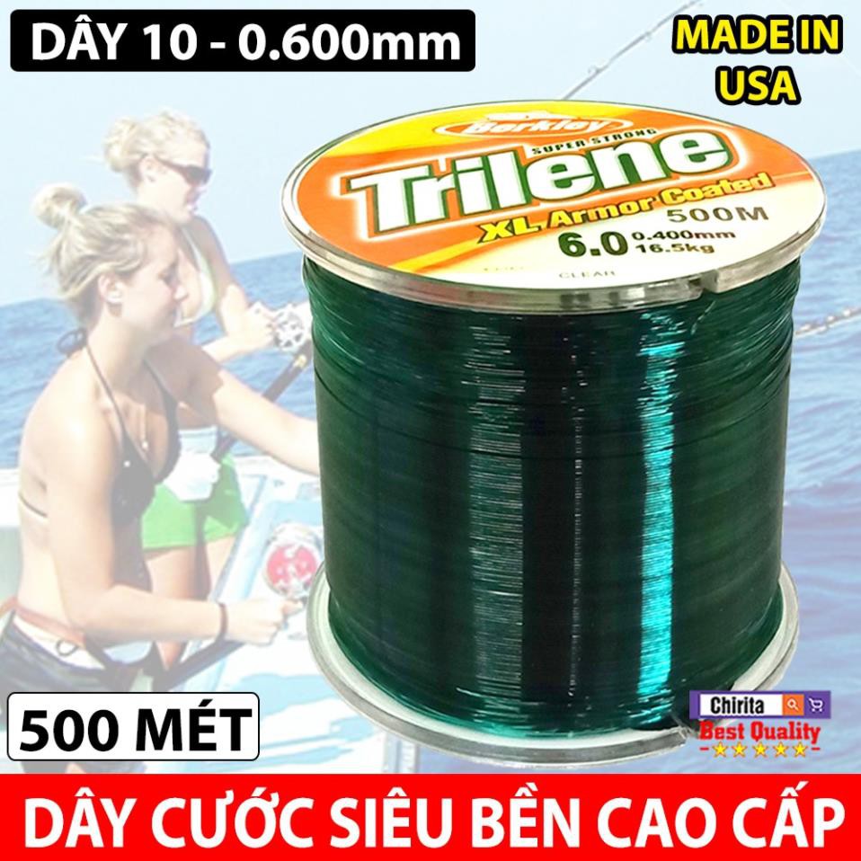 Dây Cước Câu Cá Cao Cấp Siêu Bền TRILENE SUPER STRONG 500 MÉT - Xuất Xứ Nước Mỹ, ĐỦ SIZE