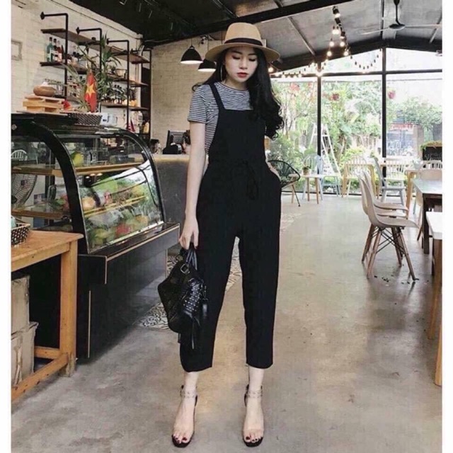 Quần yếm đen dáng dài