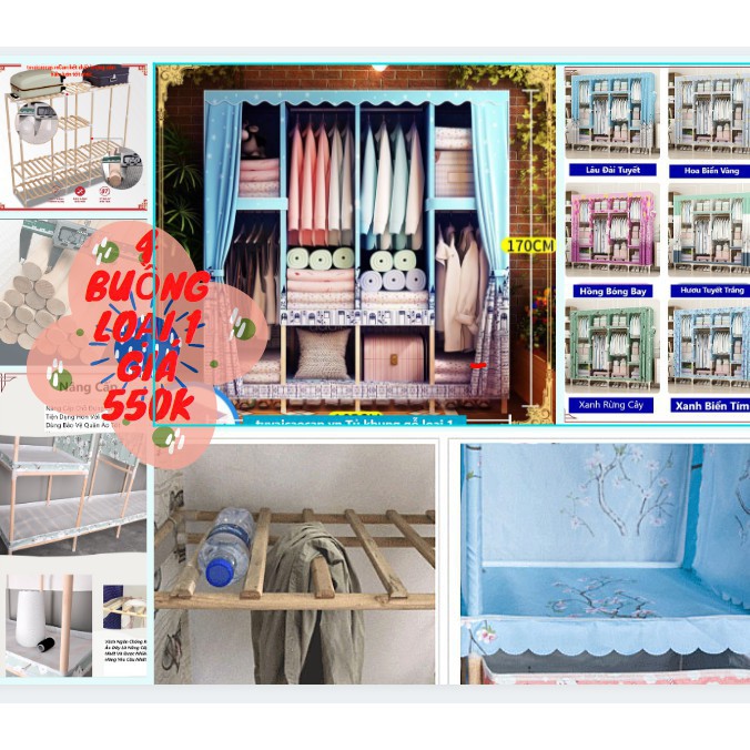 Tủ Vải Khung gỗ bọc 4 buồng 8 ngăn cao cấp Bảo Hành 12 Tháng