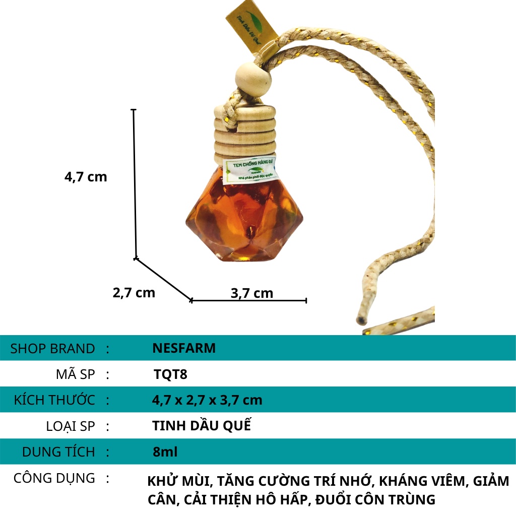 Tinh dầu quế treo xe ô tô thiên nhiên thơm phòng nguyên chất 100% Nesfarm TQT8