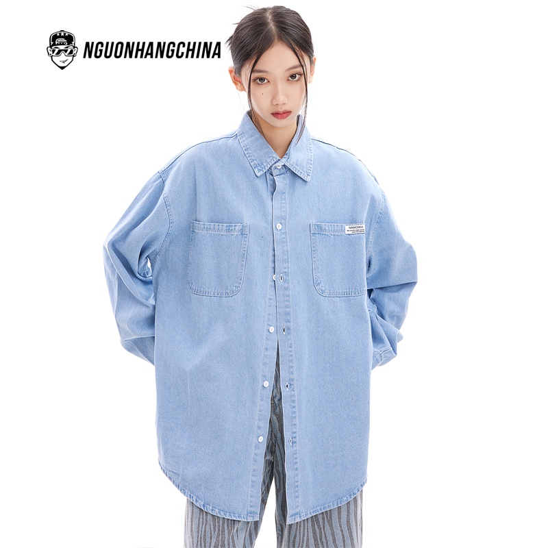Áo sơ mi mùa thu Make It Rain Heybig chất liệu denim phong cách Hàn Quốc