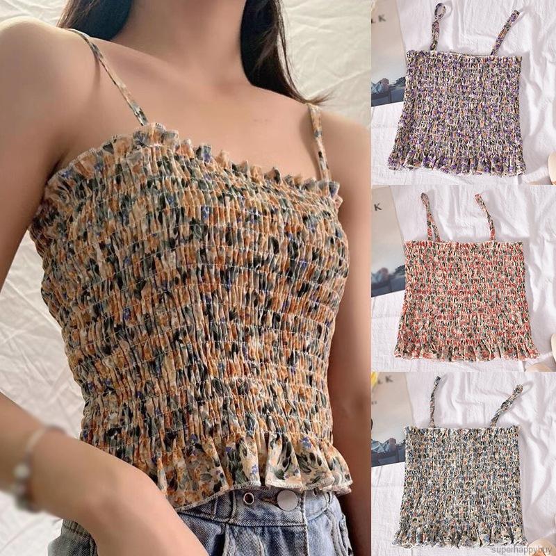 Áo Hai Dây Họa Tiết Hoa Xinh Xắn Cho Nữ