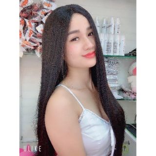 Tóc giả nữ đẹp nguyên đầu thẳng 2 mái bay, 2061, tặng kèm lưới trùm wig.