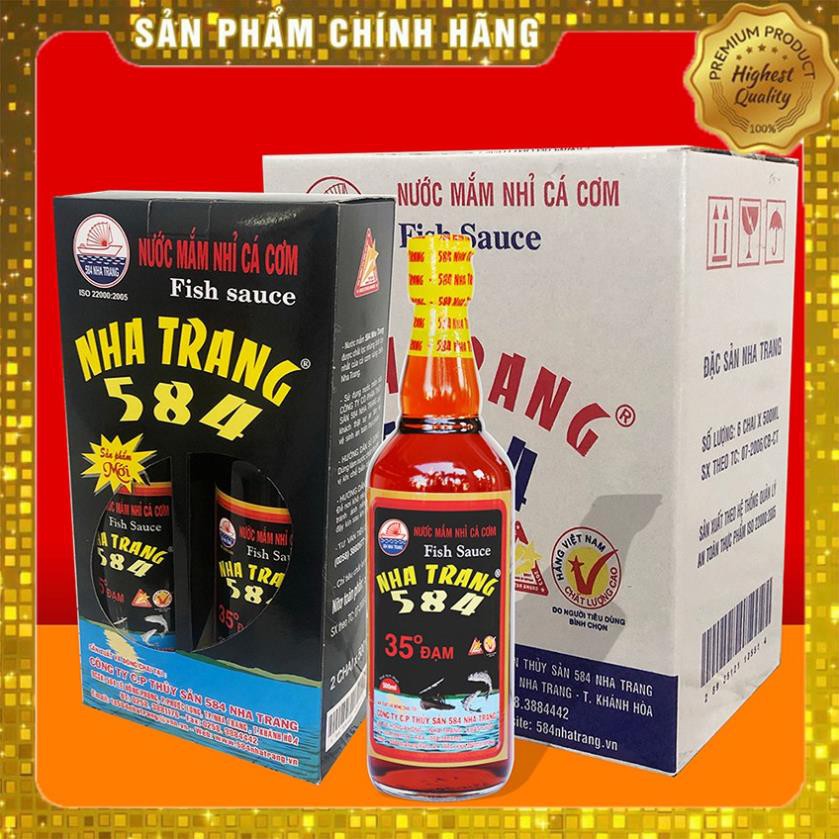 Hộp 2 chai Nước mắm Nhỉ Cá cơm - 584 Nha Trang - 35 độ đạm - Chai thủy tinh 500ml, Date luôn mới