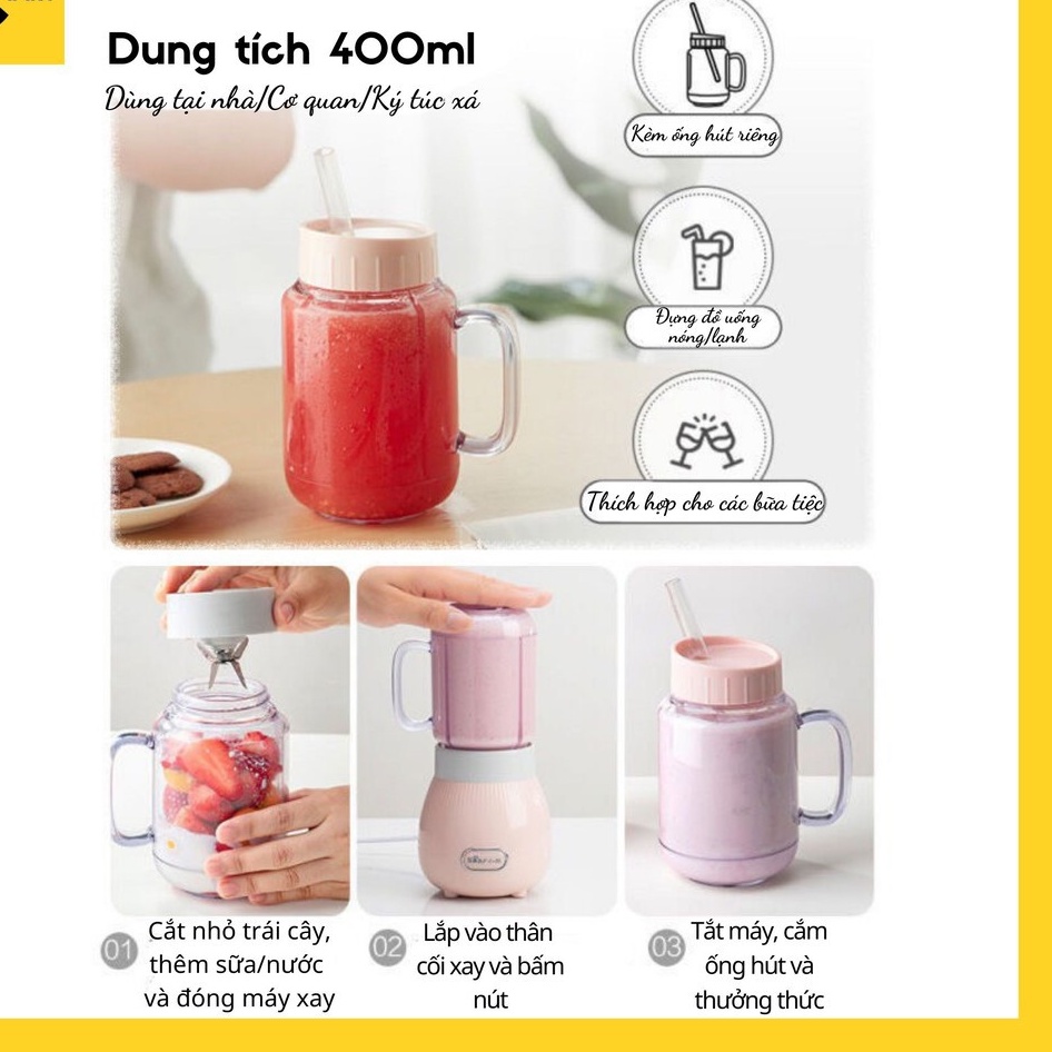 Máy Xay Sinh Tố Mini Cầm Tay LLJ-C04W1 - Máy Xay Trái Cây Chính Hãng Bear.BH 18 TH