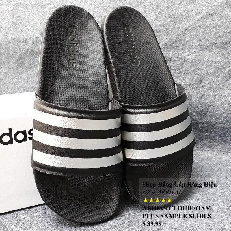 Adidas Cloudfoam Plus Sample màu đen đế xám quai trắng ba sọc bạc