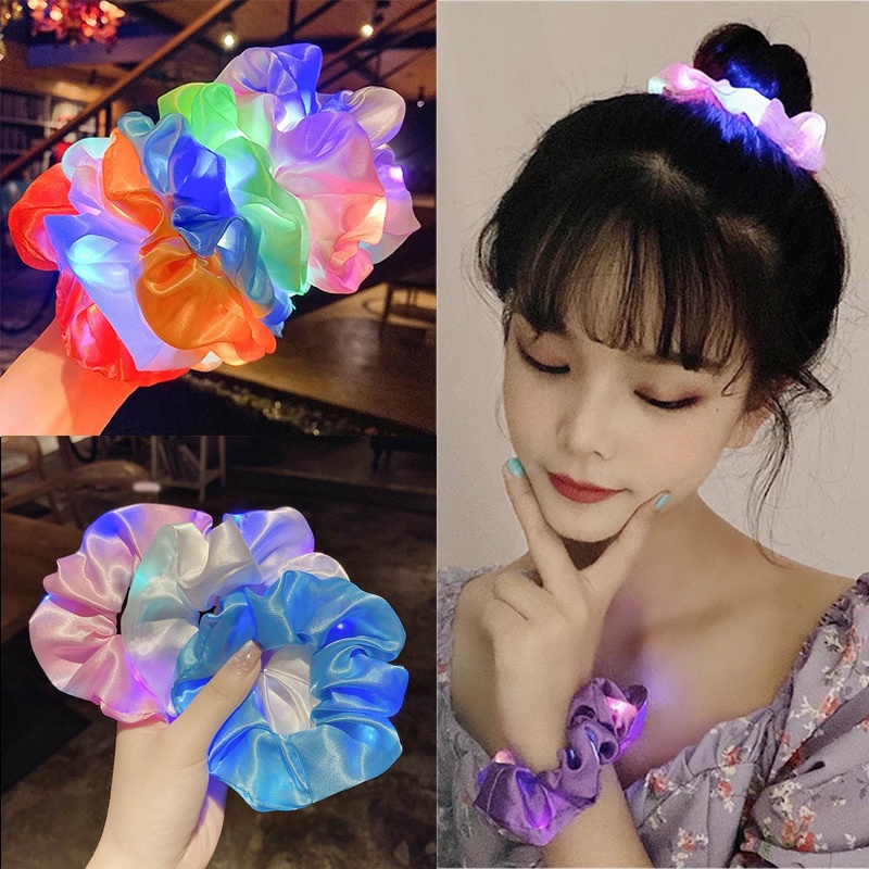 Dây Cột Tóc Satin Satin Bản Lớn Dạ Quang Đơn Giản Thời Trang Xu Hướng Cho Nữ