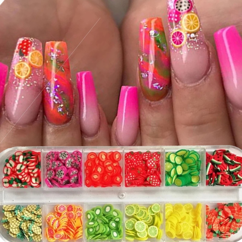 [Hàng mới về] Hộp 12 ngăn đựng phụ kiện trang trí móng tay 3d hình hoa/trái cây