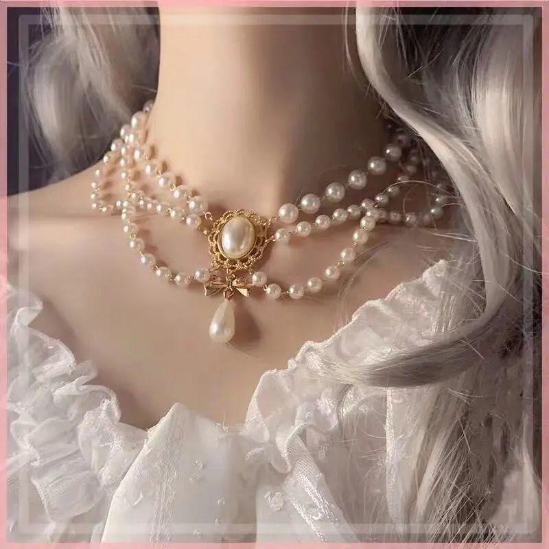 Vòng Cổ Mặt Ngọc Trai Trắng Đính Hoa Trái Tim lolita Cho Tiệc Cưới Trà Tiệc Hàng Ngày