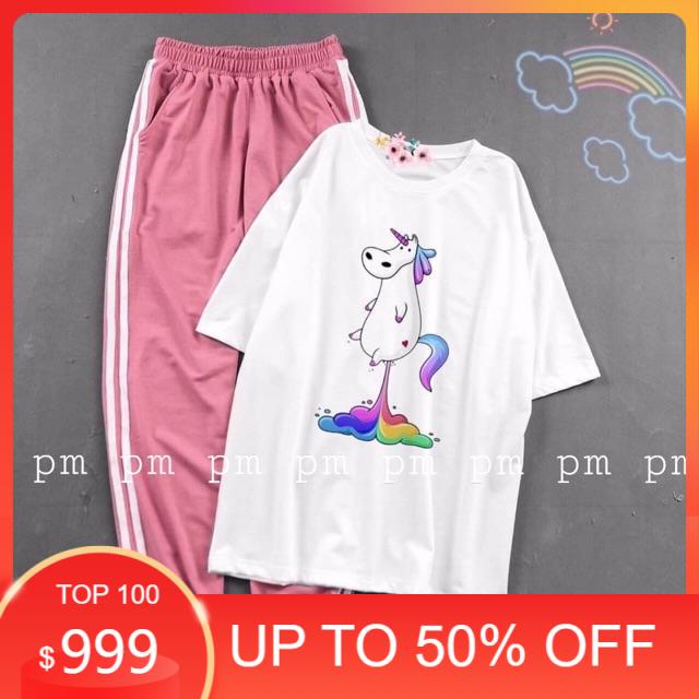 Sét áo ngựa sắc màu + quần sọc bo gấu , Áo thun nam nữ, quần kaki, quần nữ, sét bộ mặc ở nhà MODY