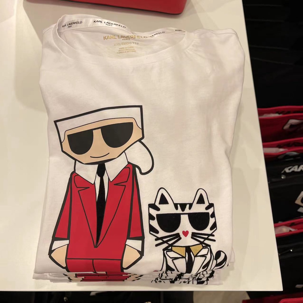 Áo Thun Cotton Dáng Rộng Họa Tiết Karl Lagerfeld Lunar Tiger Thời Trang Unisex