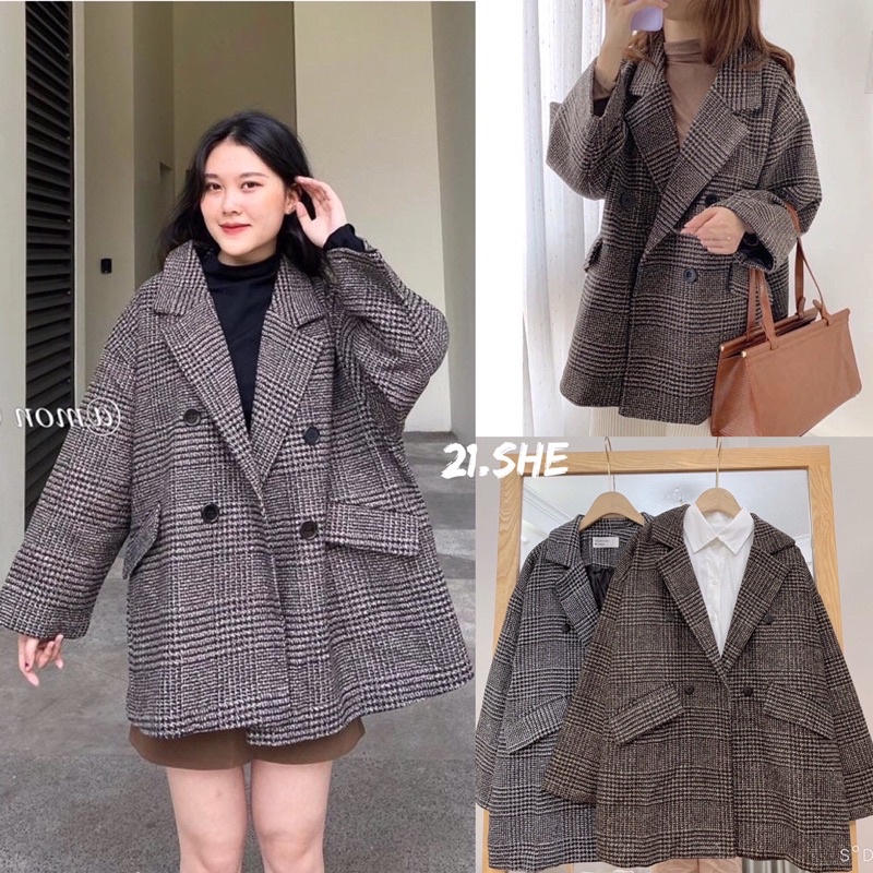 Áo khoác dạ 2 lớp cổ vest cực dày dặn/ blazer dạ Quảng Châu