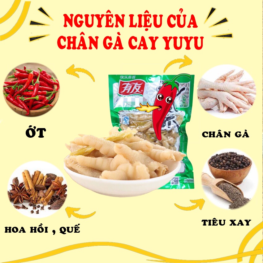 Chân gà cay YuYu trung quốc gói màu xanh loại 100gam siêu cay ăn vặt nổi tiếng LANUDO