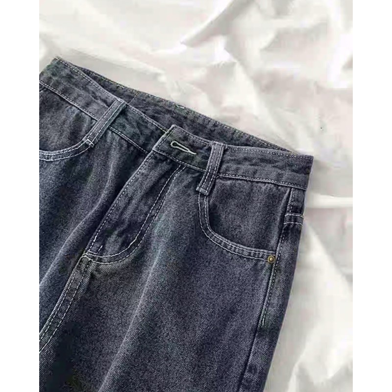 Quần Jeans suông cạp cao QUANGCHAU , ống rộng siêu đẹp, vải siêu mềm