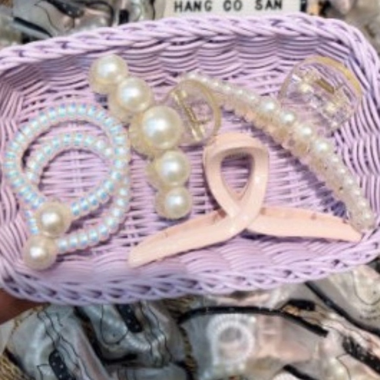 Sét 5 Kẹp Tóc Hàn Quốc Siêu Xinh Gồm : 3 càng cua, 2 dây chun buộc cột tóc đính hạt ngọc t.r.a.i loại mẫu mới