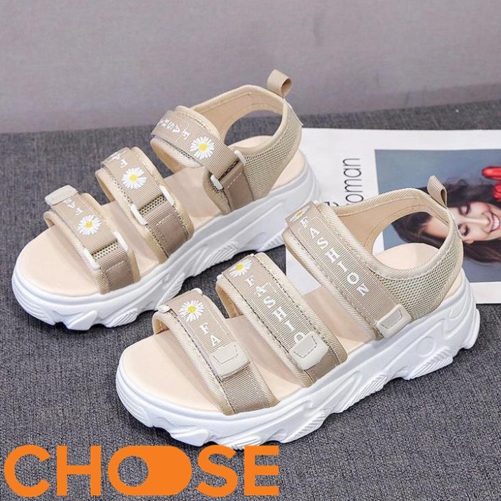 Giày Sandal Nữ Hàn Quốc Choose Quai Ngang Phối Hoa Cúc TREND 2020 Tăng Chiều Cao Đế ⚡G15K7 🍨