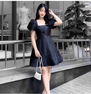ĐẦM GẤM TAY PHỒNG CỔ VUÔNG (KÈM CLIP KÈM HÌNH THẬT)