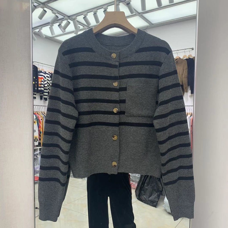 Áo khoác cardigan dày dáng rộng họa tiết kẻ sọc phong cách Hàn Quốc mới dành cho nữ