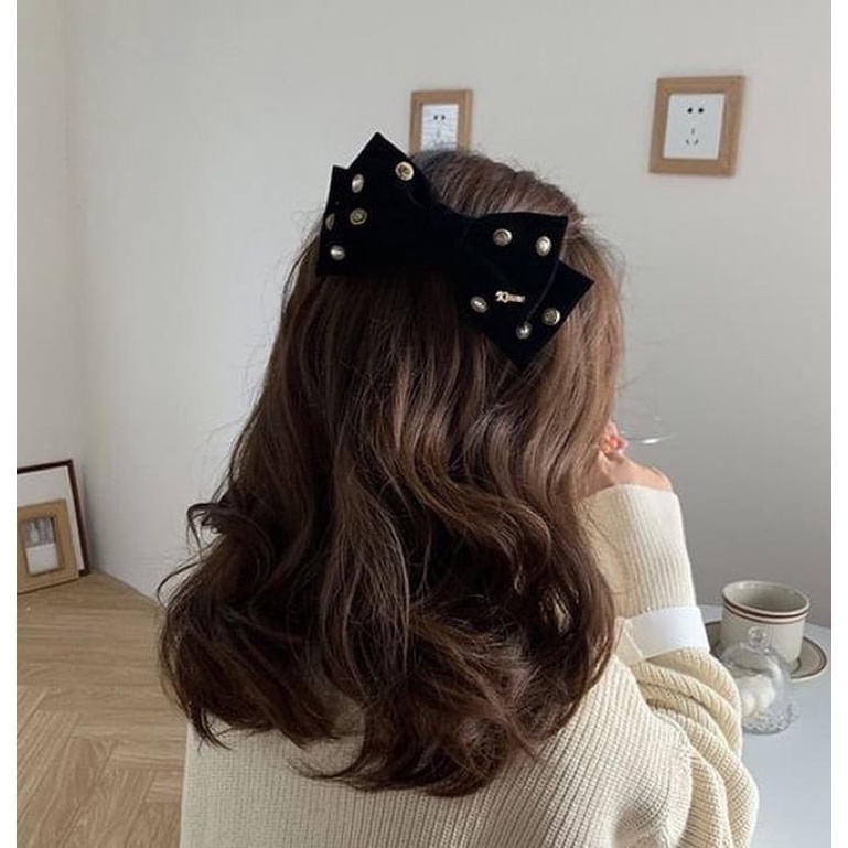 Kẹp tóc nơ nhung Love me