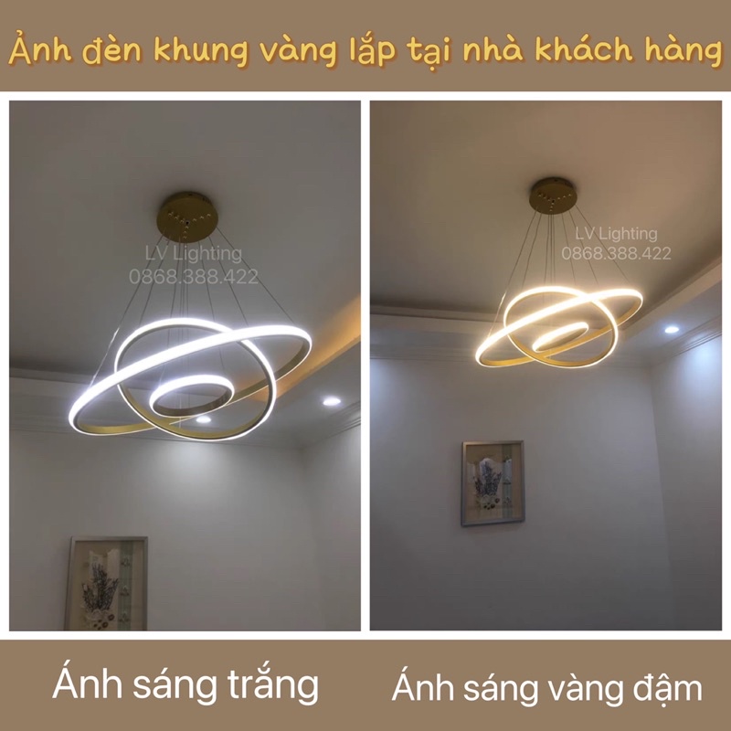 Đèn Thả Bàn Ăn - Đèn Thả Phòng Khách dạng 3 vòng kích thước 60/40/20cm dùng bóng led đổi 3 màu mã 712/6-4-2