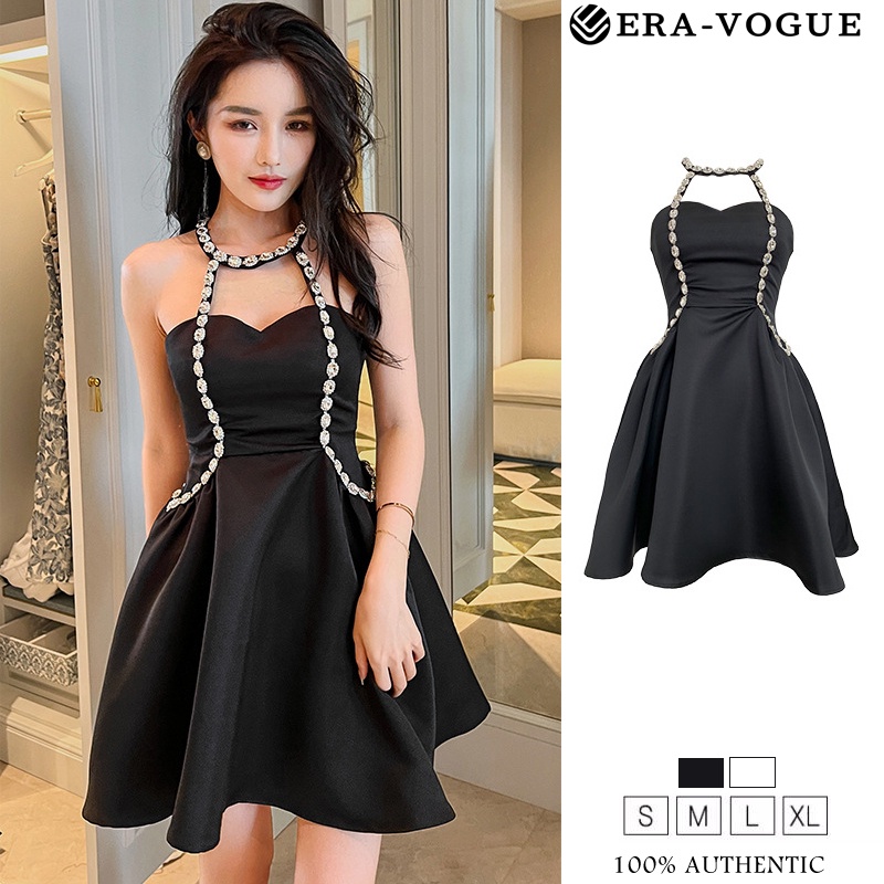 EraVogue🌷 Đầm Hai Dây Dáng Chữ A Đính Đá Màu Đen Thời Trang Mùa Hè Cho Nữ váy dạ hội 9491