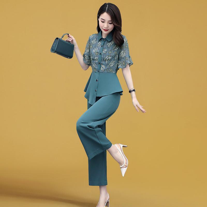 Single /suit women's small 2022 new summer temperament thin women's summer fashion wide leg pants two-piece set