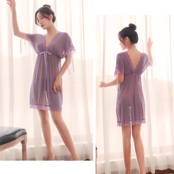 Váy ngủ phối họa tiết viền ren Sherry Store S037 | BigBuy360 - bigbuy360.vn