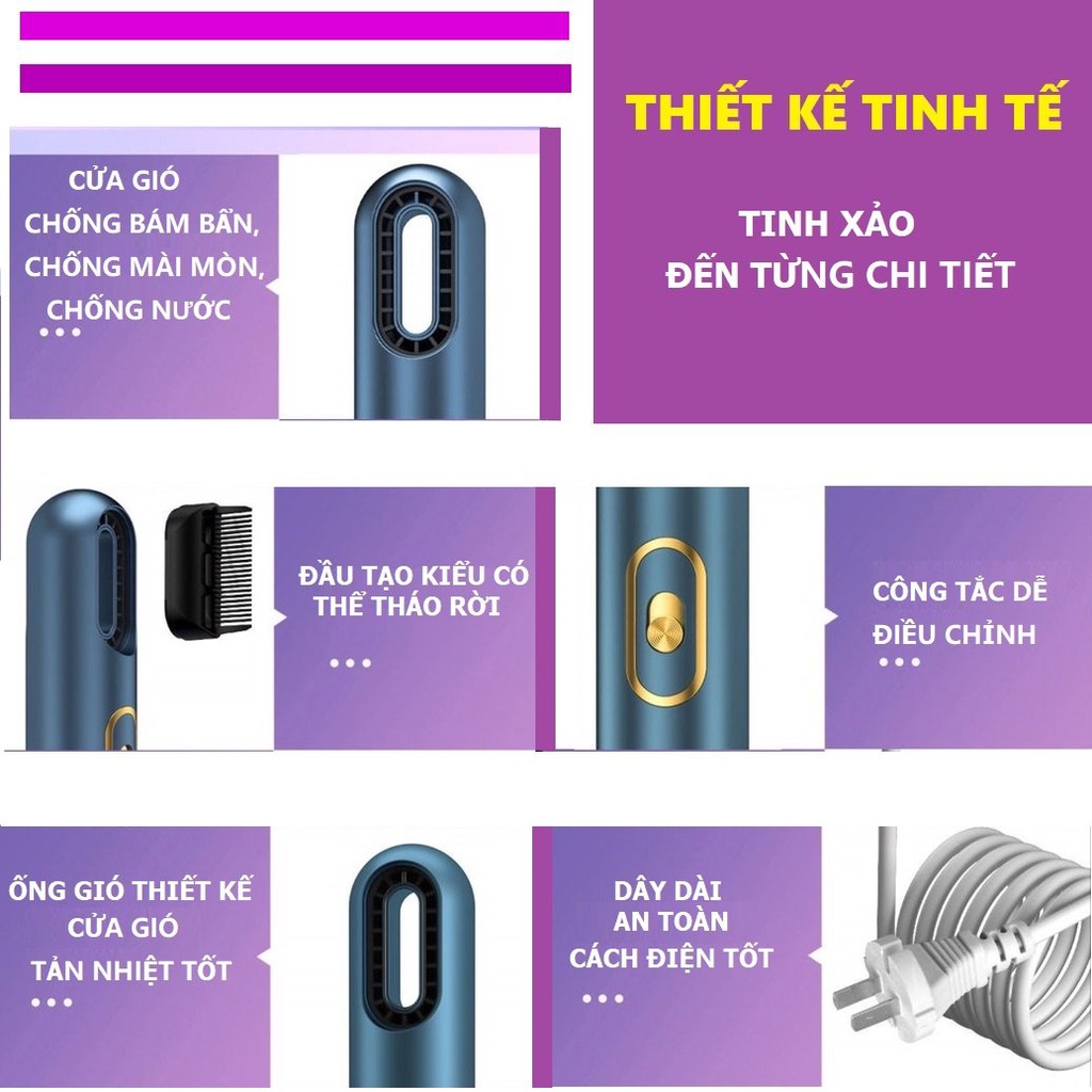 Máy sấy tóc tạo kiểu 800W 3 trong 1 với chức năng sấy ion âm chăm sóc tóc hư tổn, 2 chiều nóng lạnh