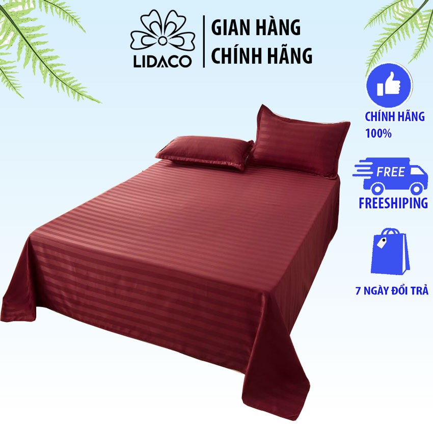 Bộ ga gối cotton kẻ sọc 3f LIDACO chuyên dùng khách sạn, homestay - Màu Đỏ