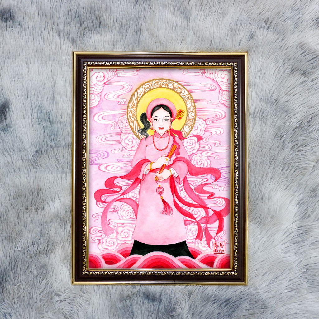 Tranh Cô Chín khung composite xịn xò 36x48cm