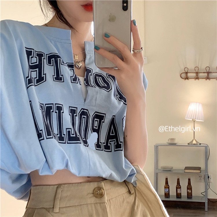 Áo croptop sát nách dáng rộng cổ chữ V in họa tiết chữ thời trang mùa hè 3 màu sắc tùy chọn dành cho nữ | BigBuy360 - bigbuy360.vn