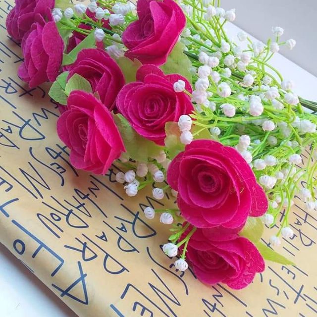 Bộ nguyên liệu làm ra 100 đầu hoa hồng kèm lá lụa 2 đầu _ hoa handmade 0907519890
