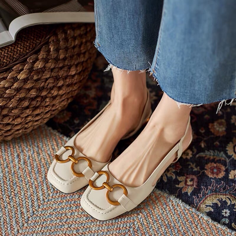 Giày saldan nữ phối khoá xích tròn đế thấp BIG SIZE