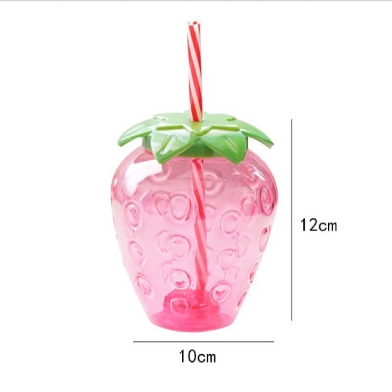 BÌNH LY UỐNG NƯỚC HÌNH DÂU TÂY DUNG TÍCH 500ML CỰC KỲ KUTE - LY NHỰA CAO CẤP TẶNG KÈM ỐNG HÚT