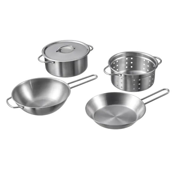 Bộ nồi đồ chơi IKEA DUKTIG - 5-piece toy cookware set, stainless steel colour