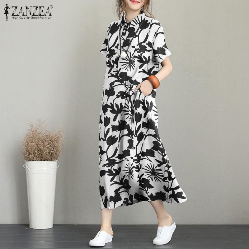 Đầm dài Zanzea tay ngắn thời trang Hàn Quốc cổ điển thanh lịch