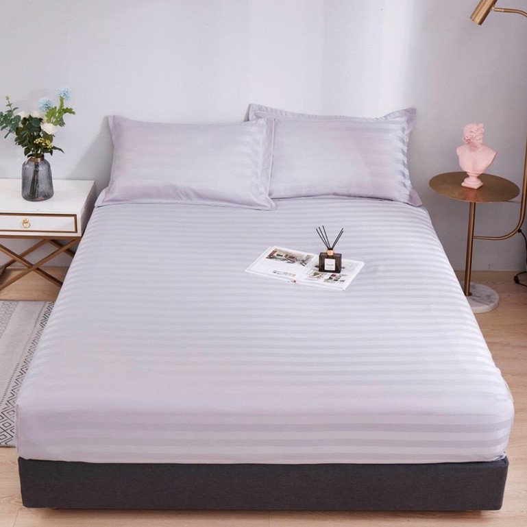 Bộ ga giường cotton LIDACO kẻ sọc 3f chuyên dùng cho khách sạn đủ 9 màu miễn phí bo chun