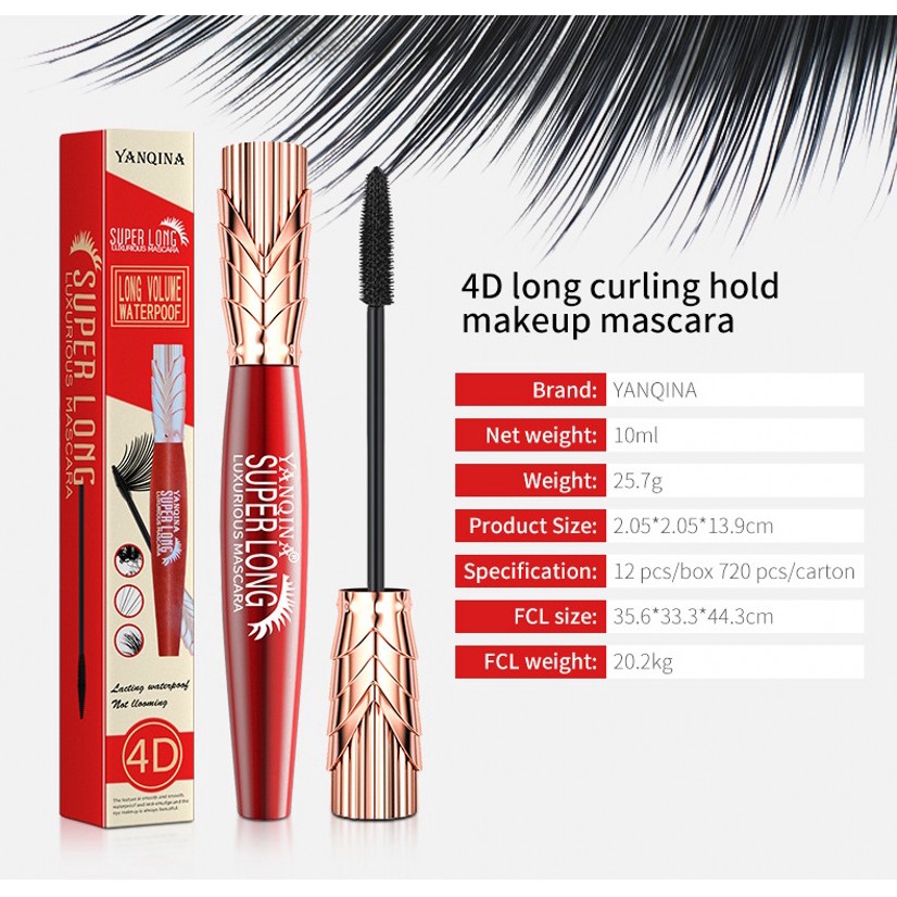 [Hàng mới về] Mascara YANQINA sợi tơ 4D chống thấm nước không nhòe chuốt mi cong dài dày