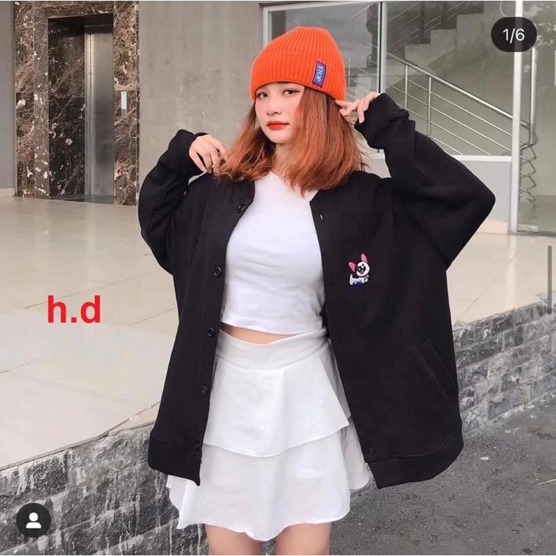 Áo khoác cadigan Cún Pupchất nỉ bông có cúc dọc áoUnisex áo mùa đông nữphong cách hàn quốc